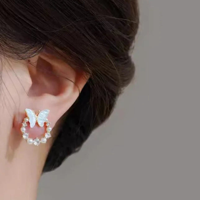 Butterfly Pearl Stud Earrings