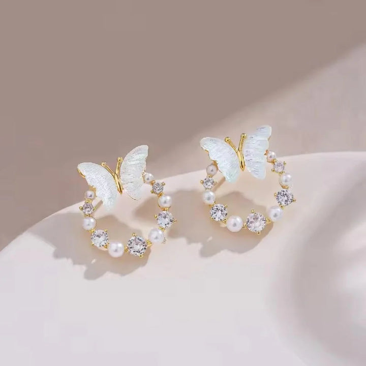 Butterfly Pearl Stud Earrings