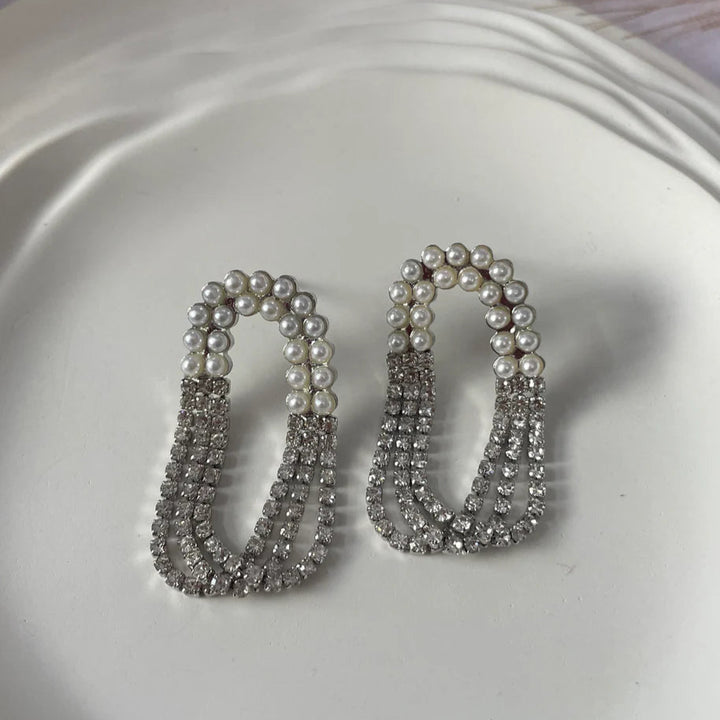 Pearl & Rhinestone Chain Drop Earrings