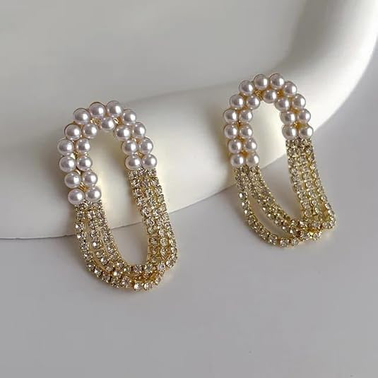 Pearl & Rhinestone Chain Drop Earrings