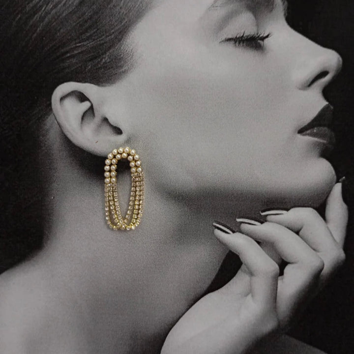 Pearl & Rhinestone Chain Drop Earrings