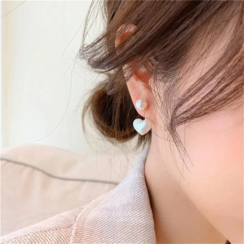 Pearl Heart Back Front Earrings
