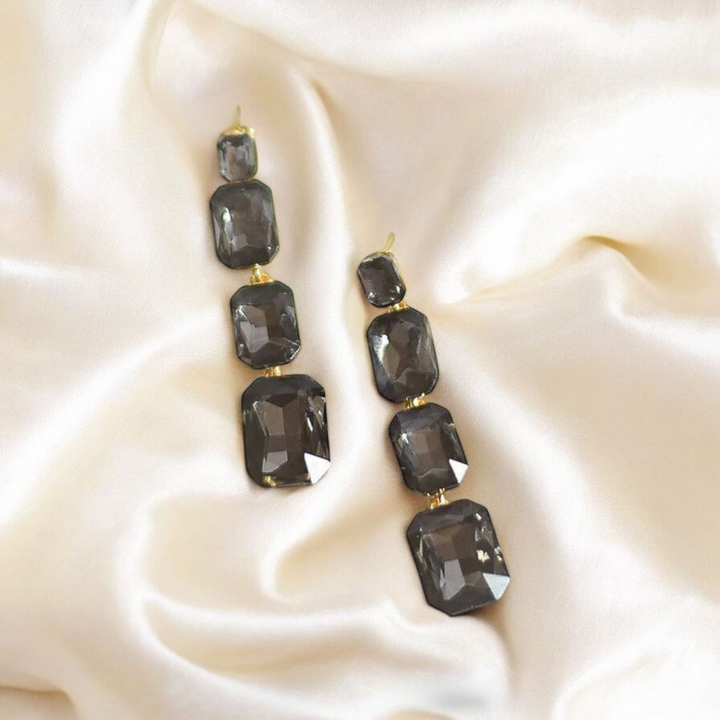 black crystal earrings- square drop