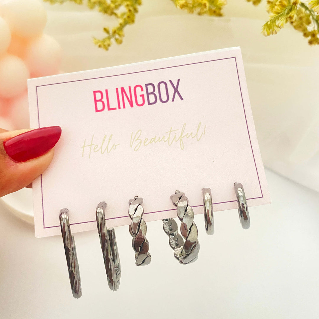 Geometric Black Metal Combo Set Earrings