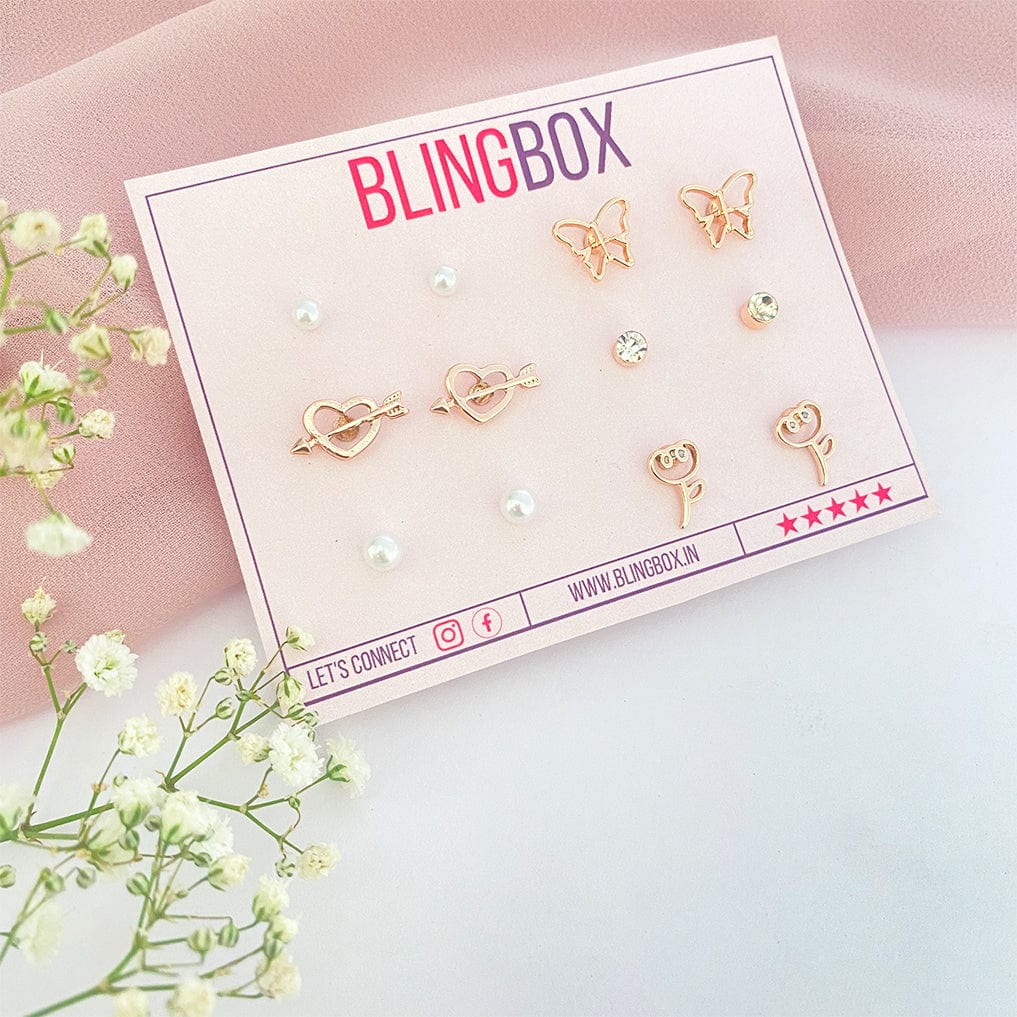 Bling Box Earring Set Butterfly Heart Jewellery