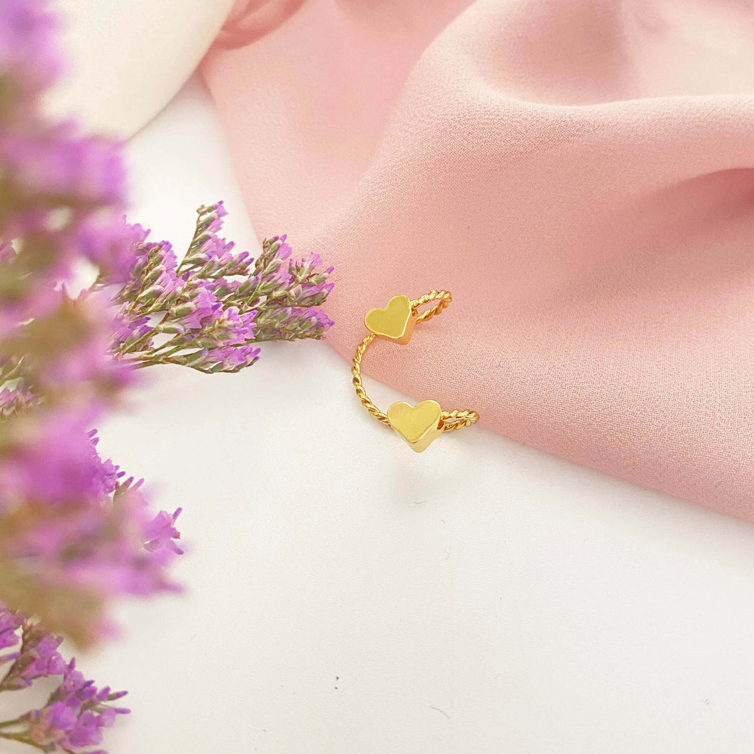 Golden Twin Heart Ear Cuff