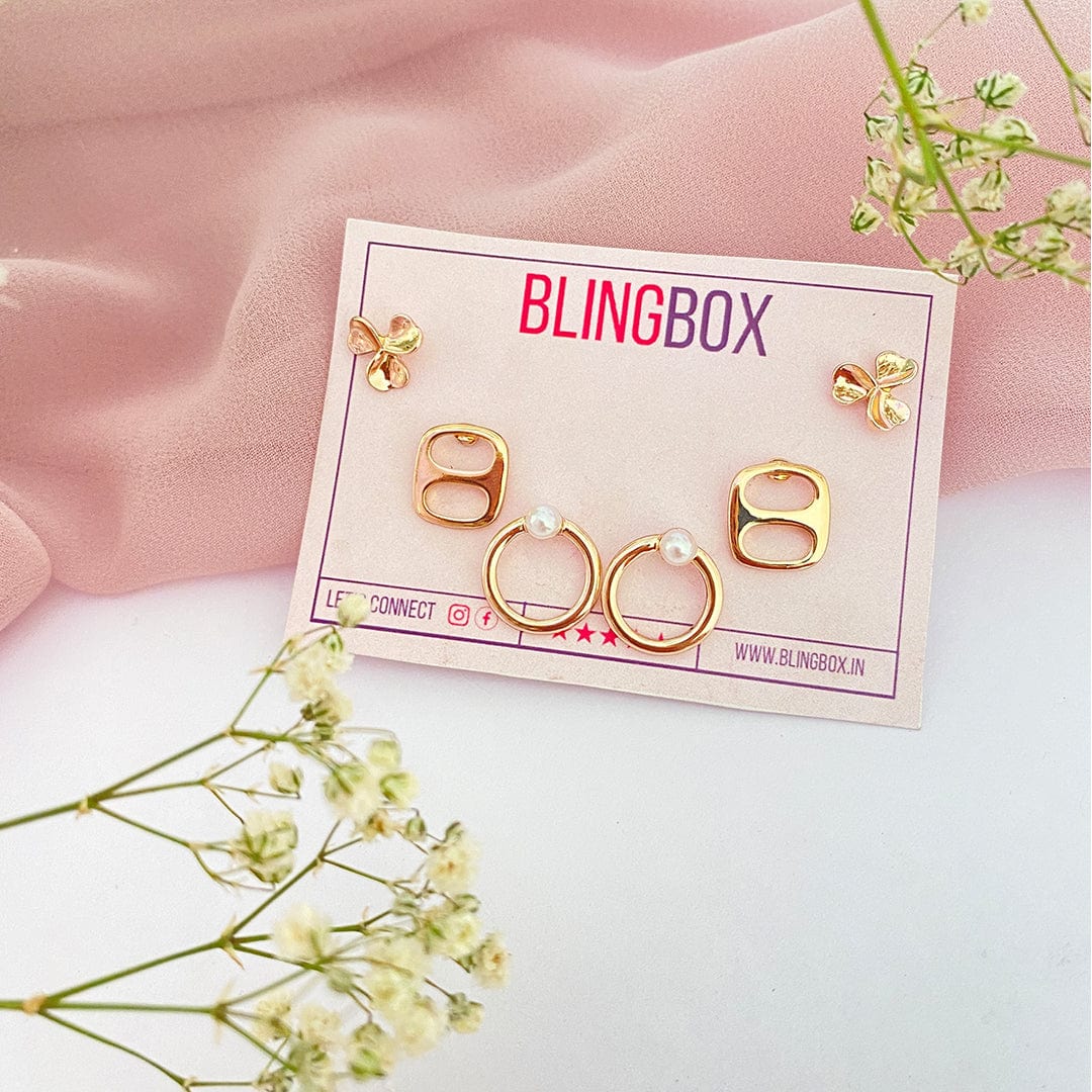 Bling Box Earring Combo Modern Rose Gold Jewellery