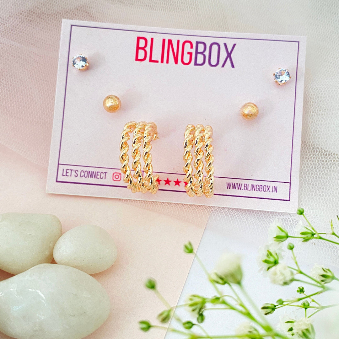 Bling Box Earring Combo Rose Gold Jewellery