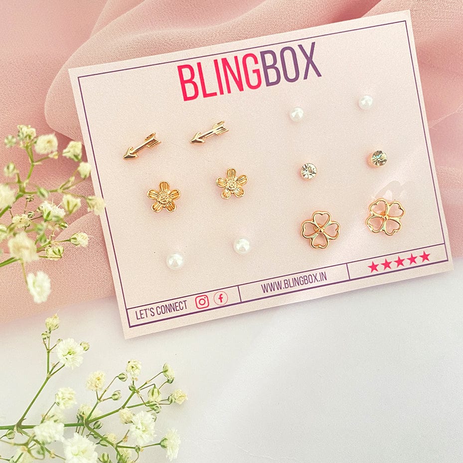 Bling Box Earring Set Flowers and Pearls Jewellery 