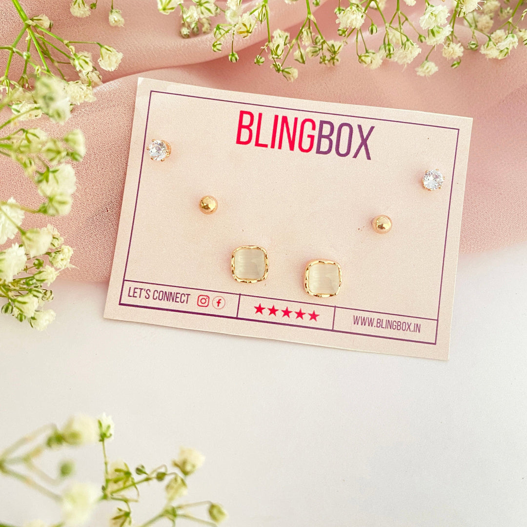Bling Box Earrings Combo Classy Rose Gold Jewellery