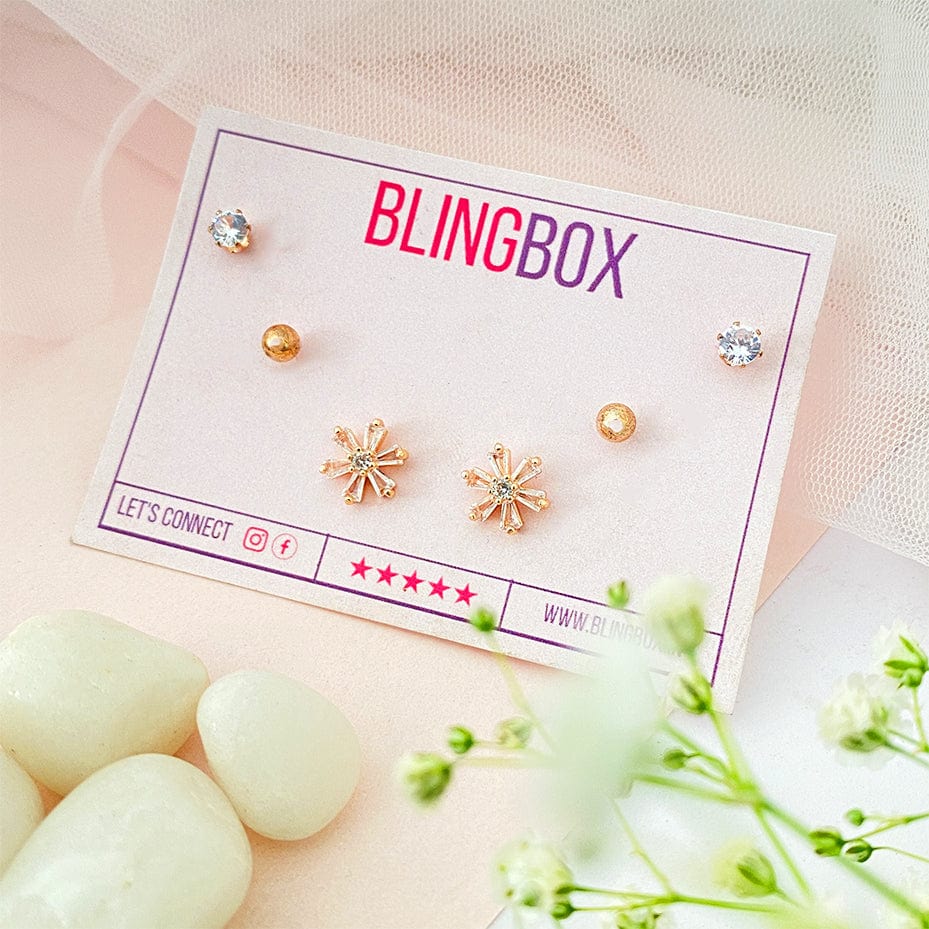Bling Box Earrings Set Dainty Flower Jewellery 