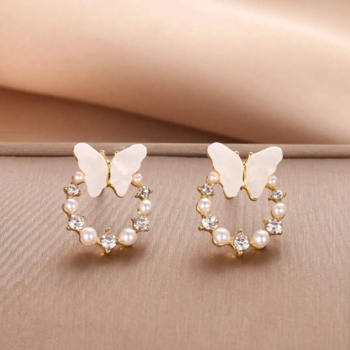 Butterfly Pearl Stud Earrings