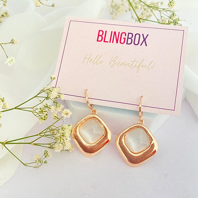 Square Stone Huggie Earrings