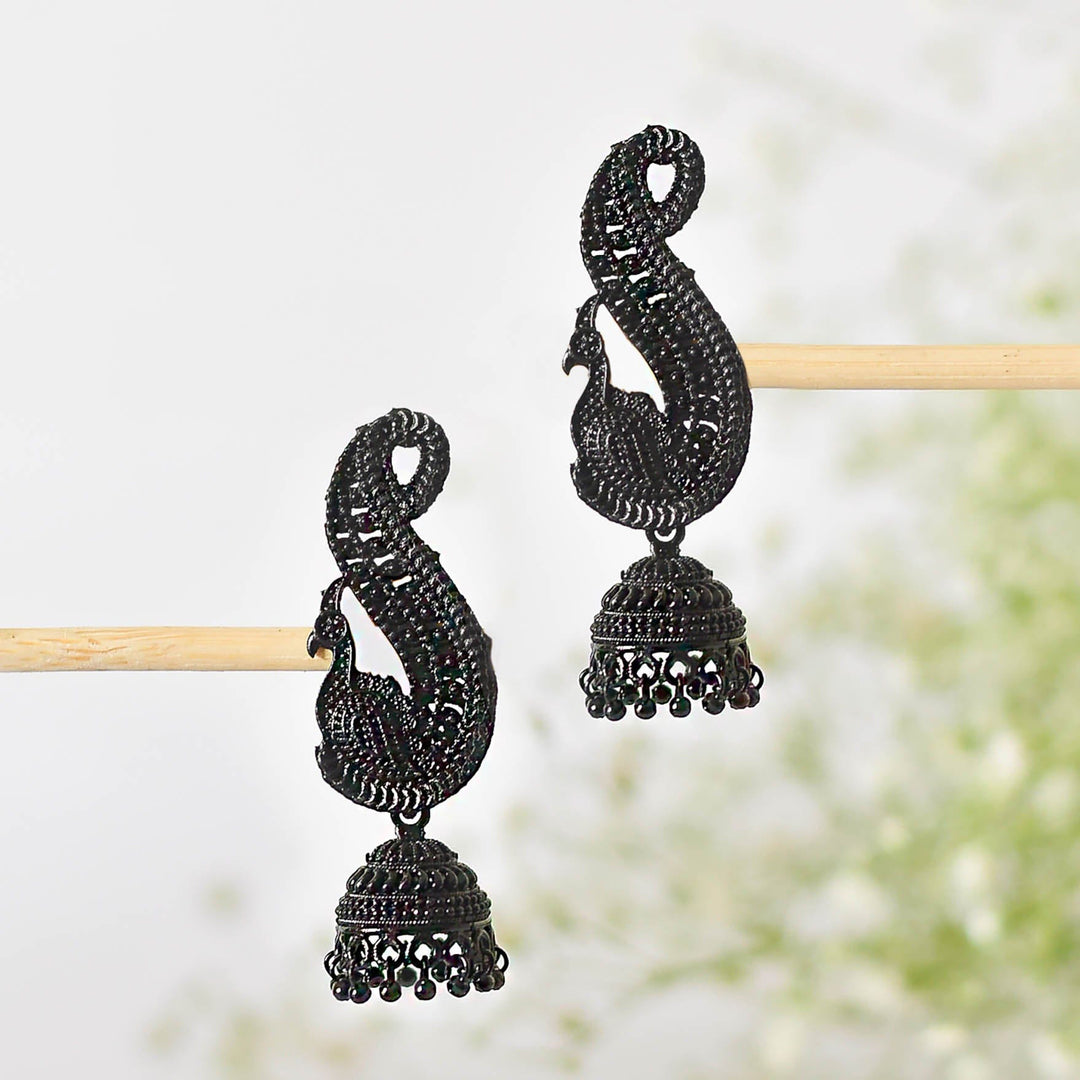 Peacock Shaped Black Earrings