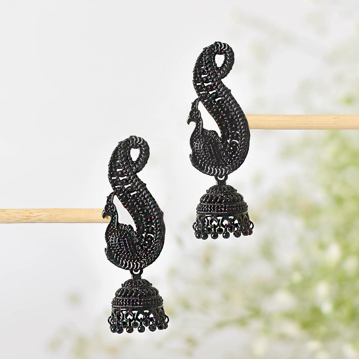 Peacock Shaped Black Earrings