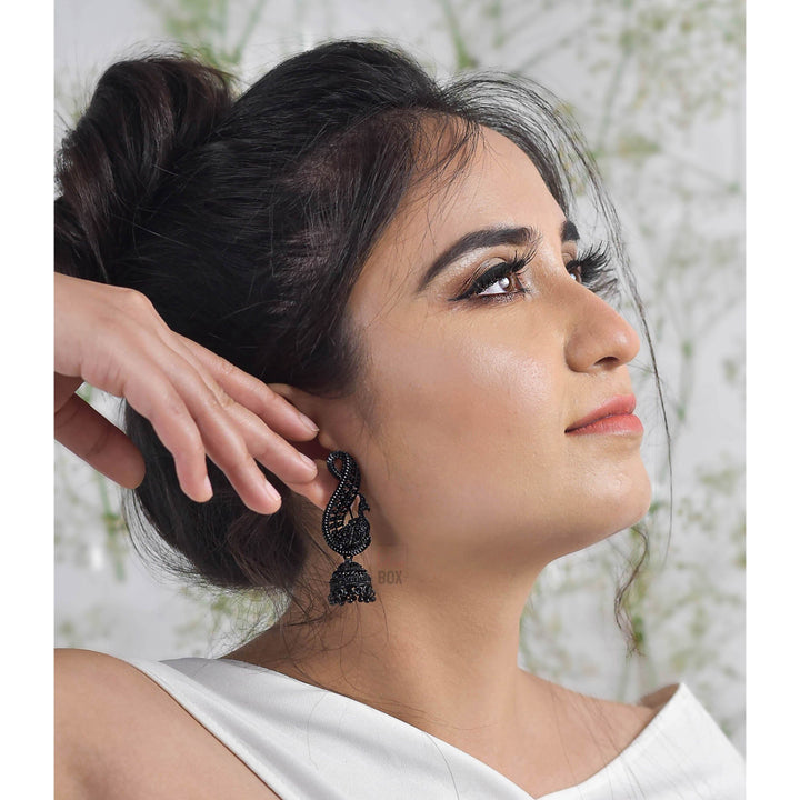 Peacock Shaped Black Earrings