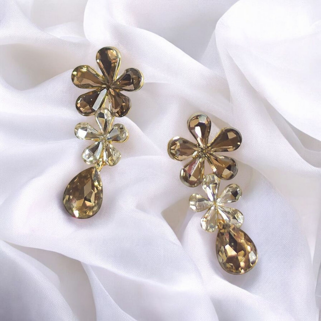 Flower Crystal Drop Earrings- Amber Studs