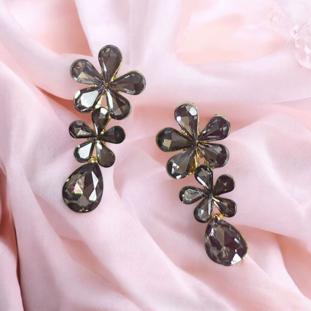 Black Floral Drop Earrings