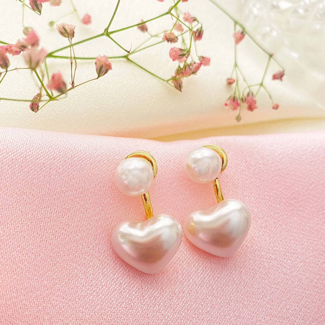 Pearl Heart Back Front Earrings