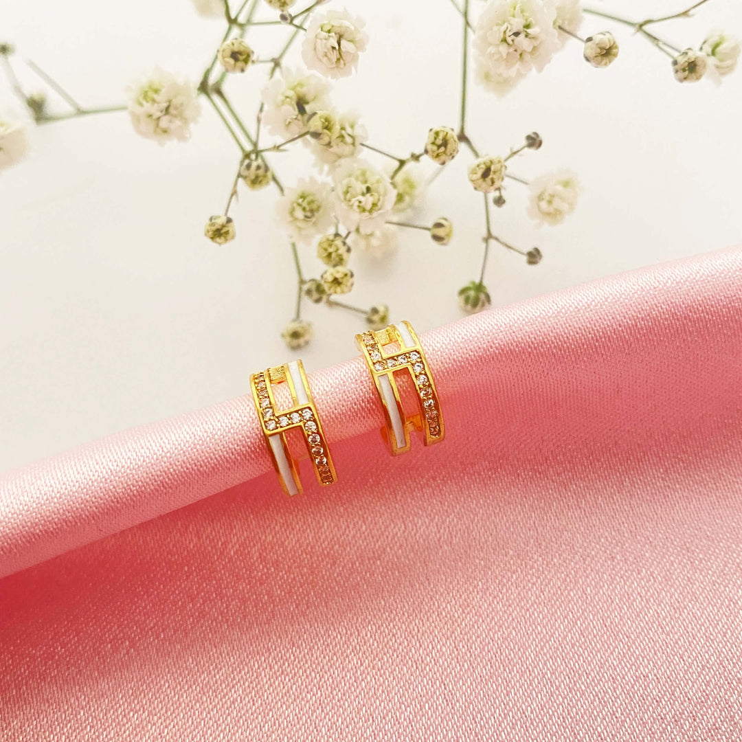 Enamel Semi Hoop Stud Earrings