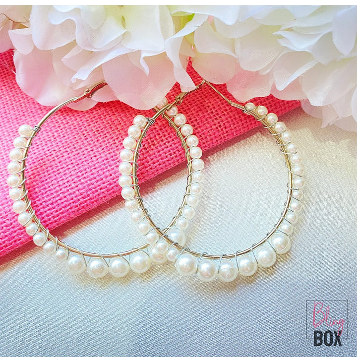 Bling Box Jewellery Classy Pearl Hoops Jewellery