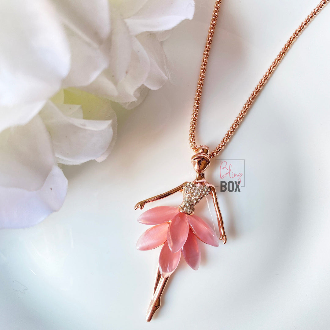 Bling Box Jewellery Beautiful Pink Ballerina Rose Gold Long Chain Jewellery