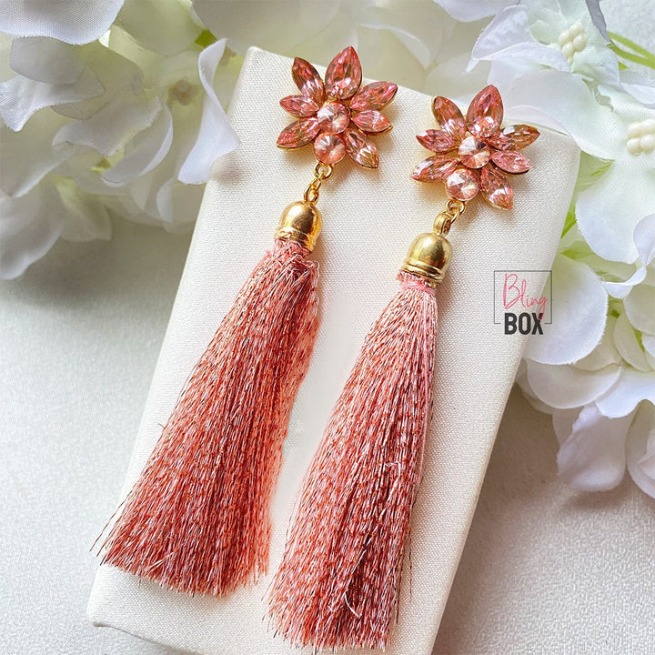 Bling Box Jewellery Crystal Floral Tassel Earrings Jewellery