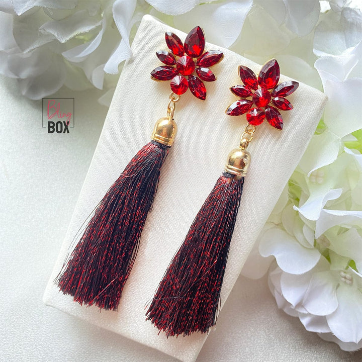 Bling Box Jewellery Crystal Floral Tassel Earrings Jewellery