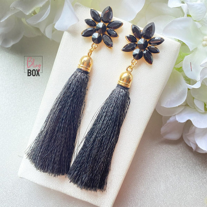 Bling Box Jewellery Crystal Floral Tassel Earrings Jewellery