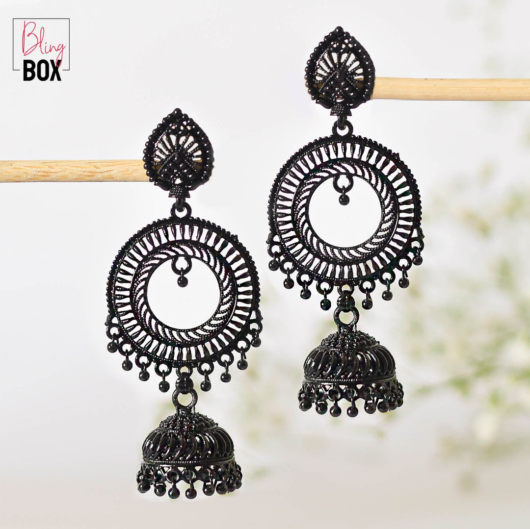 Bling Box Jewellery Designer Circular Black Jhumkas Jewellery