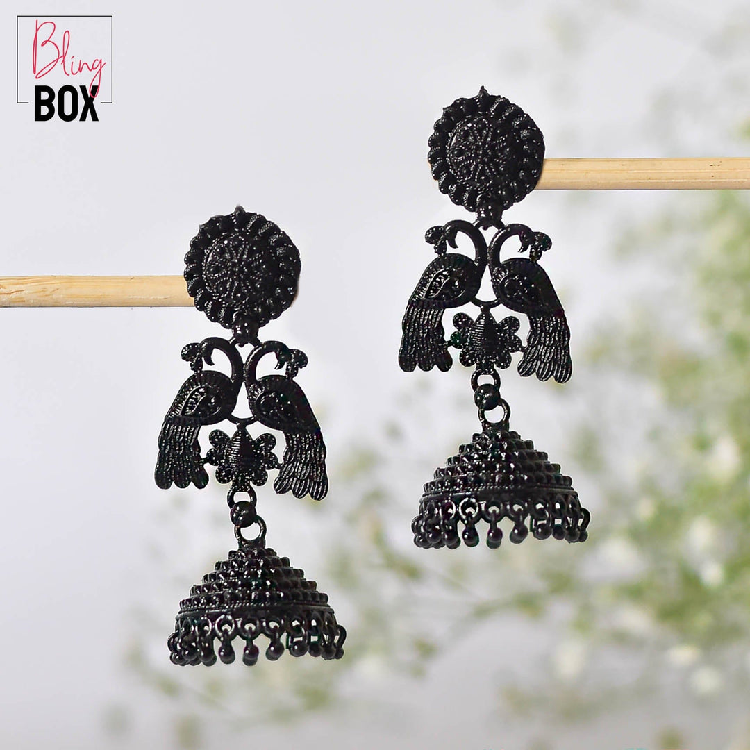 Bling Box Jewellery Dual Peacock Black Jhumkas Jewellery