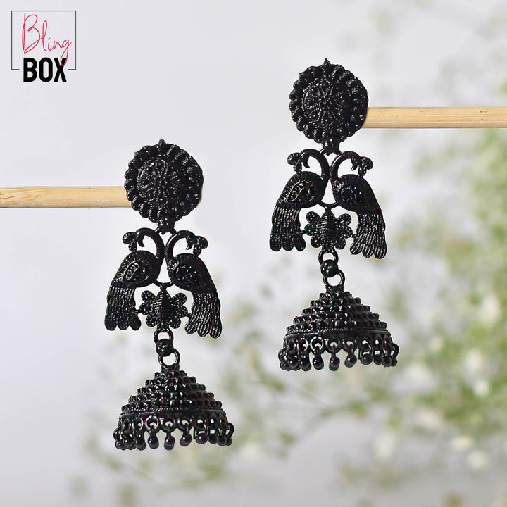 Bling Box Jewellery Dual Peacock Black Jhumkas Jewellery