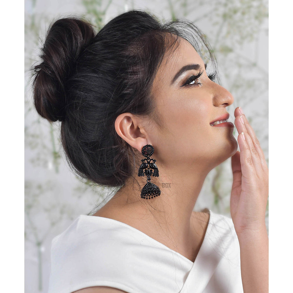 Bling Box Jewellery Dual Peacock Black Jhumkas Jewellery