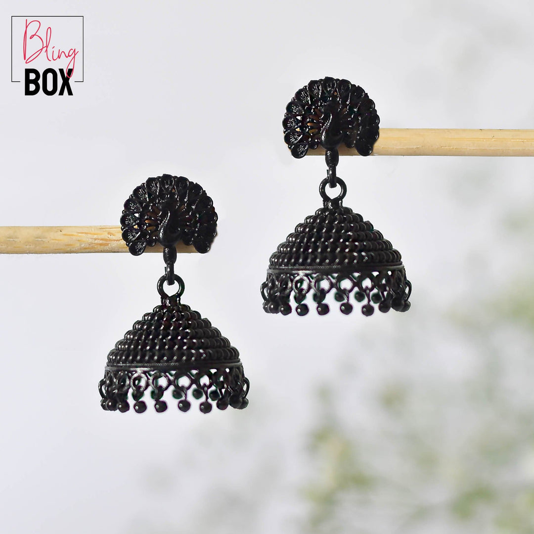 Bling Box Jewellery Elegant Peacock Black Jhumkas Jewellery