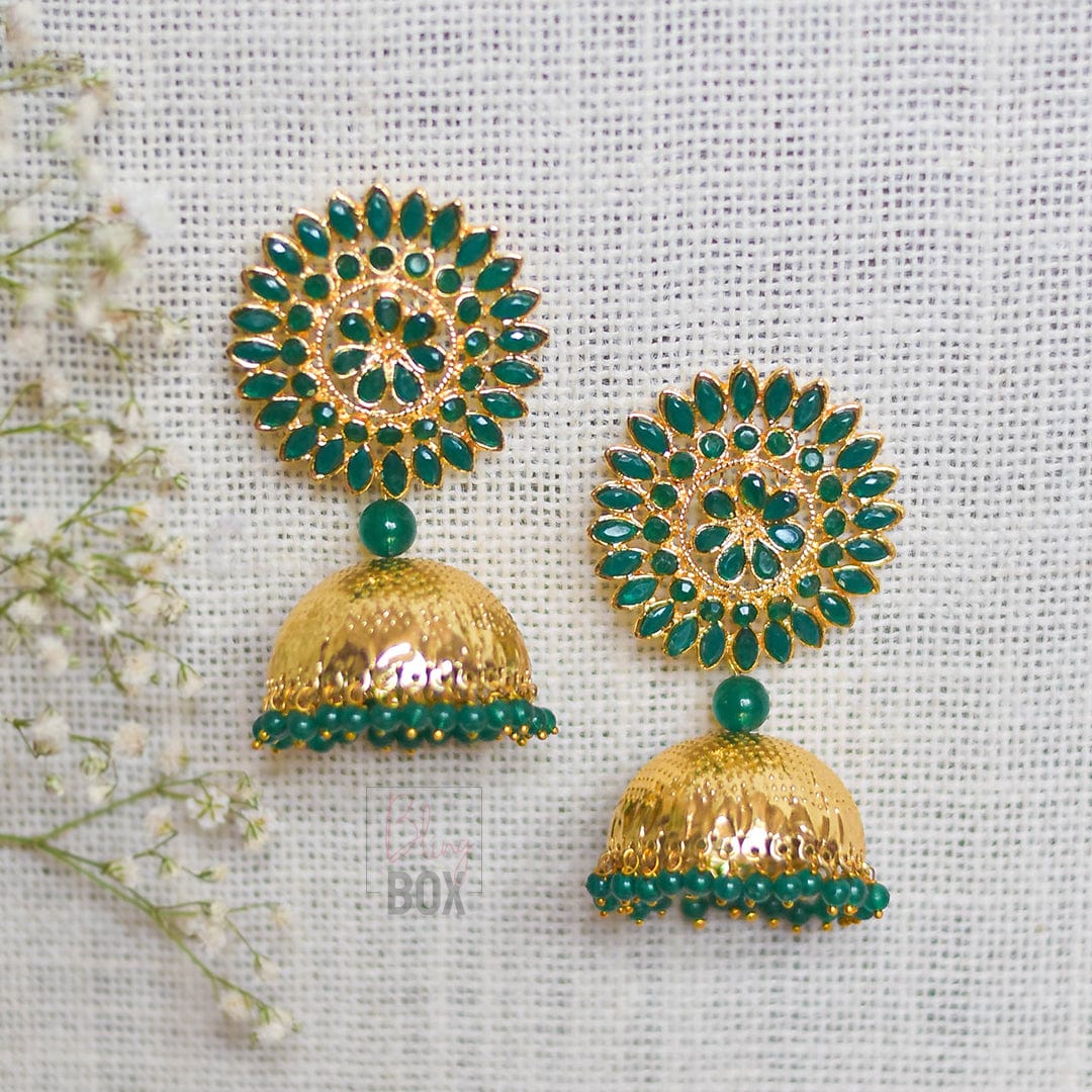 Bling Box Jewellery Embellished Trendy Circular Gold Jhumkas Jewellery