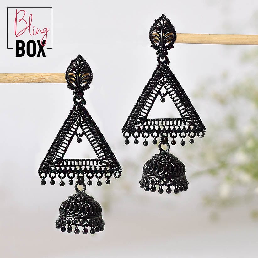 black metal earrings jhumkas-triangle – Bling Box