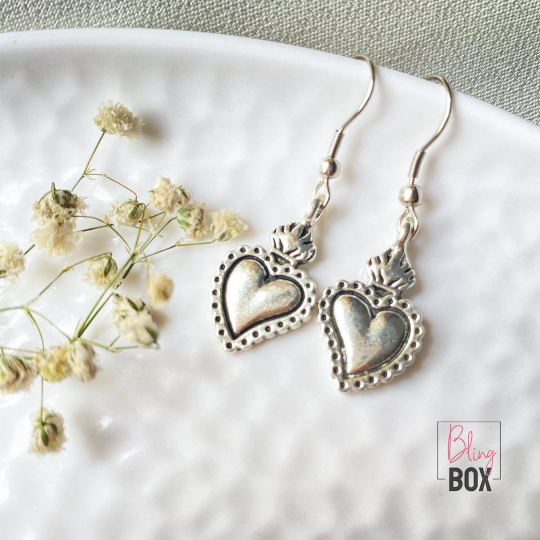 Bling Box Jewellery Flaming Heart Charm Earrings Jewellery