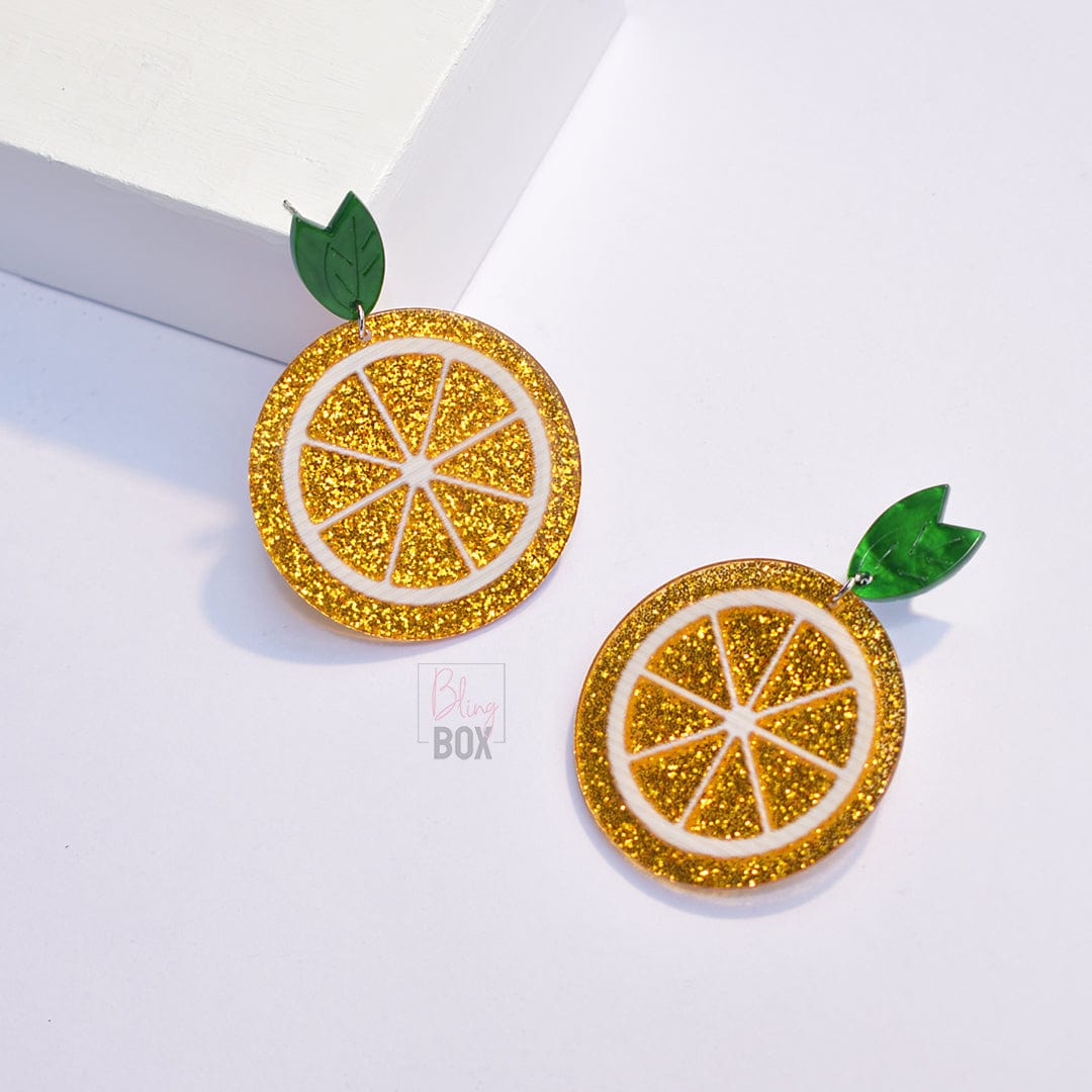 Bling Box Jewellery Glitter Orange Earrings Jewellery 