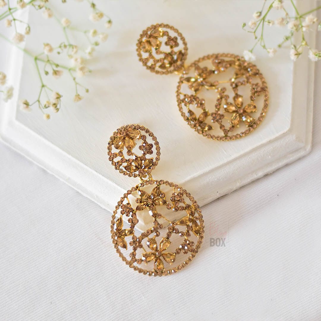 Bling Box Jewellery Intricate Gold  Floral Stone Earrings Jewellery 