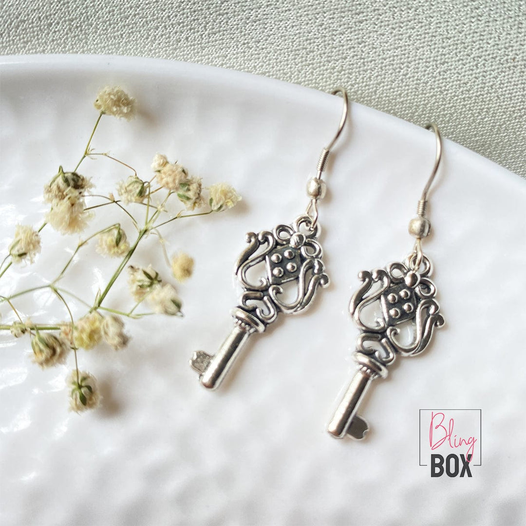 Bling Box Jewellery Intricate Key Charm Earrings Jewellery 