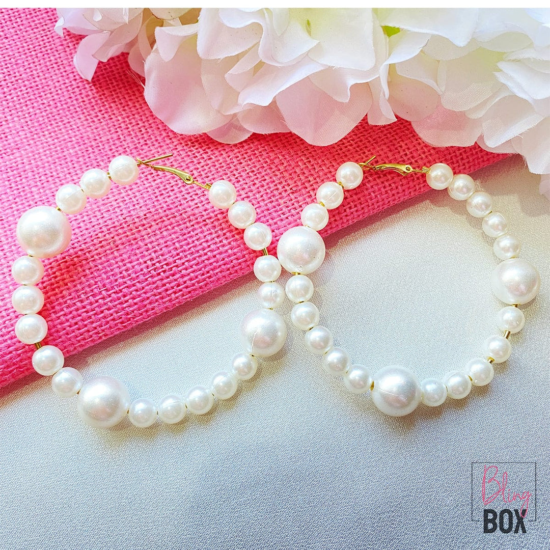 Bling Box Jewellery Large Pearl Hoops Jewellery 