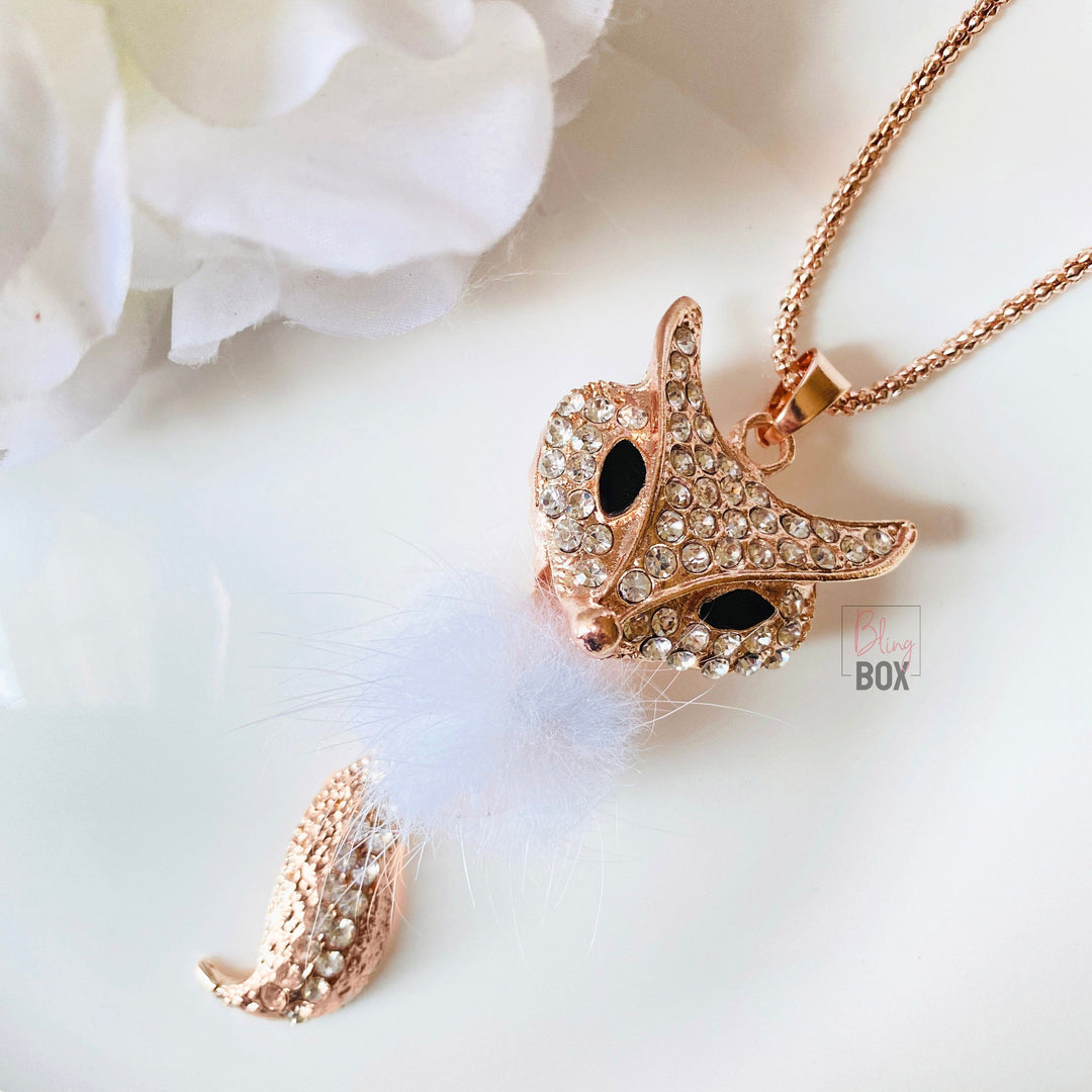 Bling Box Jewellery Lucky Fox Fur and Diamond Studded Long Chain Jewellery