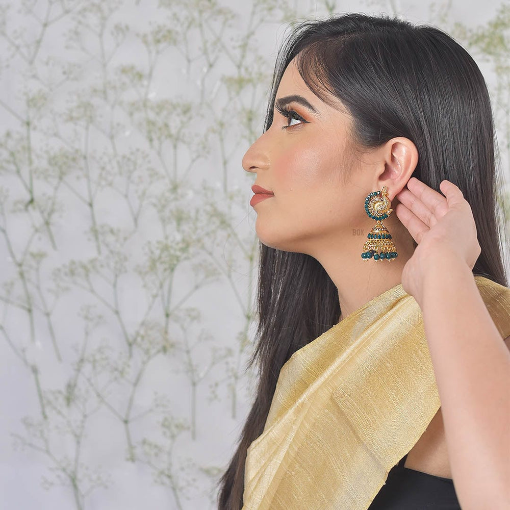 Bling Box Jewellery Majestic Gold Tone Peacock Jhumkas Jewellery
