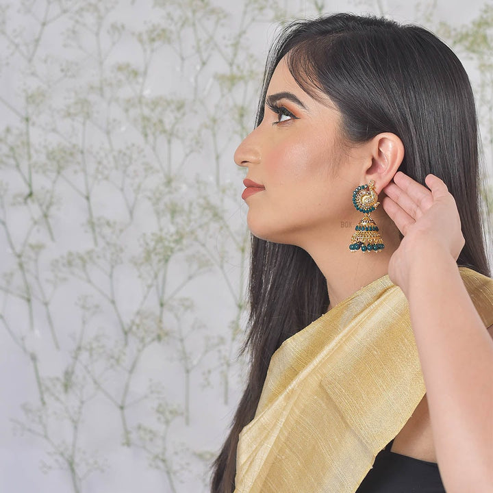 Bling Box Jewellery Majestic Gold Tone Peacock Jhumkas Jewellery