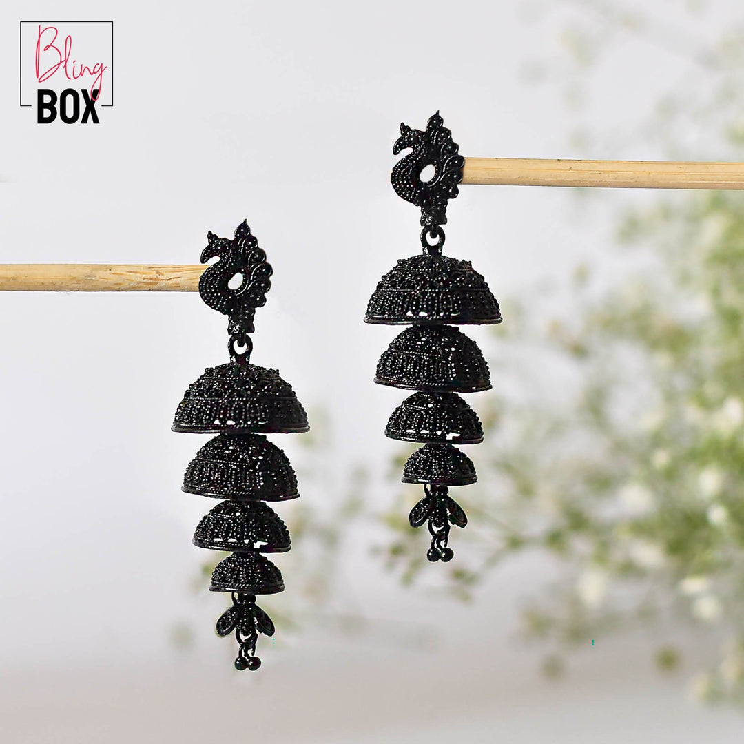 Bling Box Jewellery Peacock Multi Layer Black Jhumka Jewellery