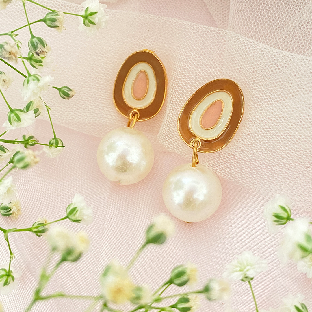 Elegant Enamel Pearl Earrings