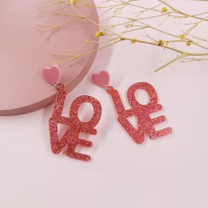 Pink Glitter Love You Earrings