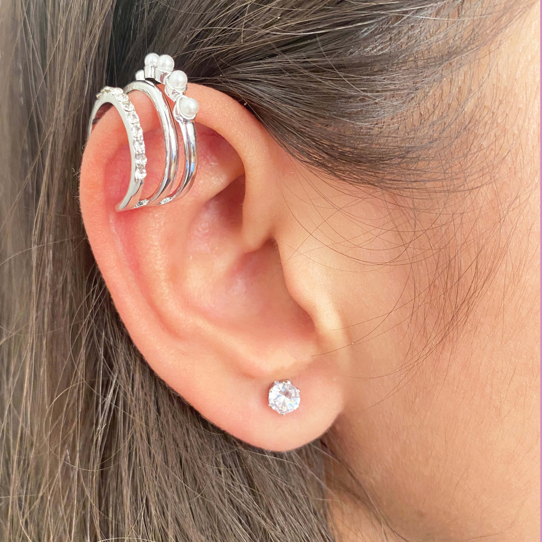 Pearl Silver Ear Cuff