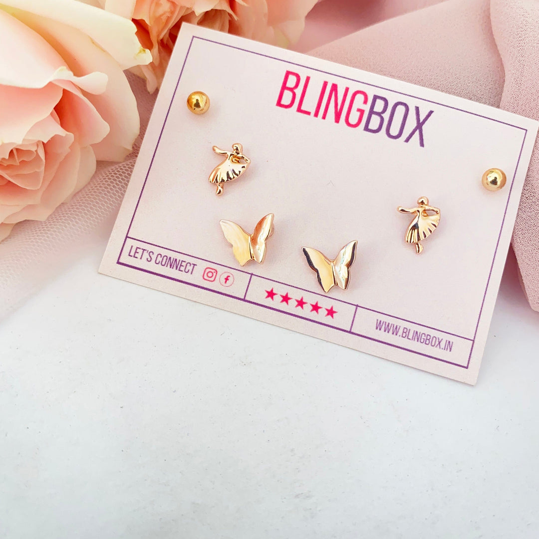 Bling Box Earring Combo Butterfly  Ballerina Jewellery 