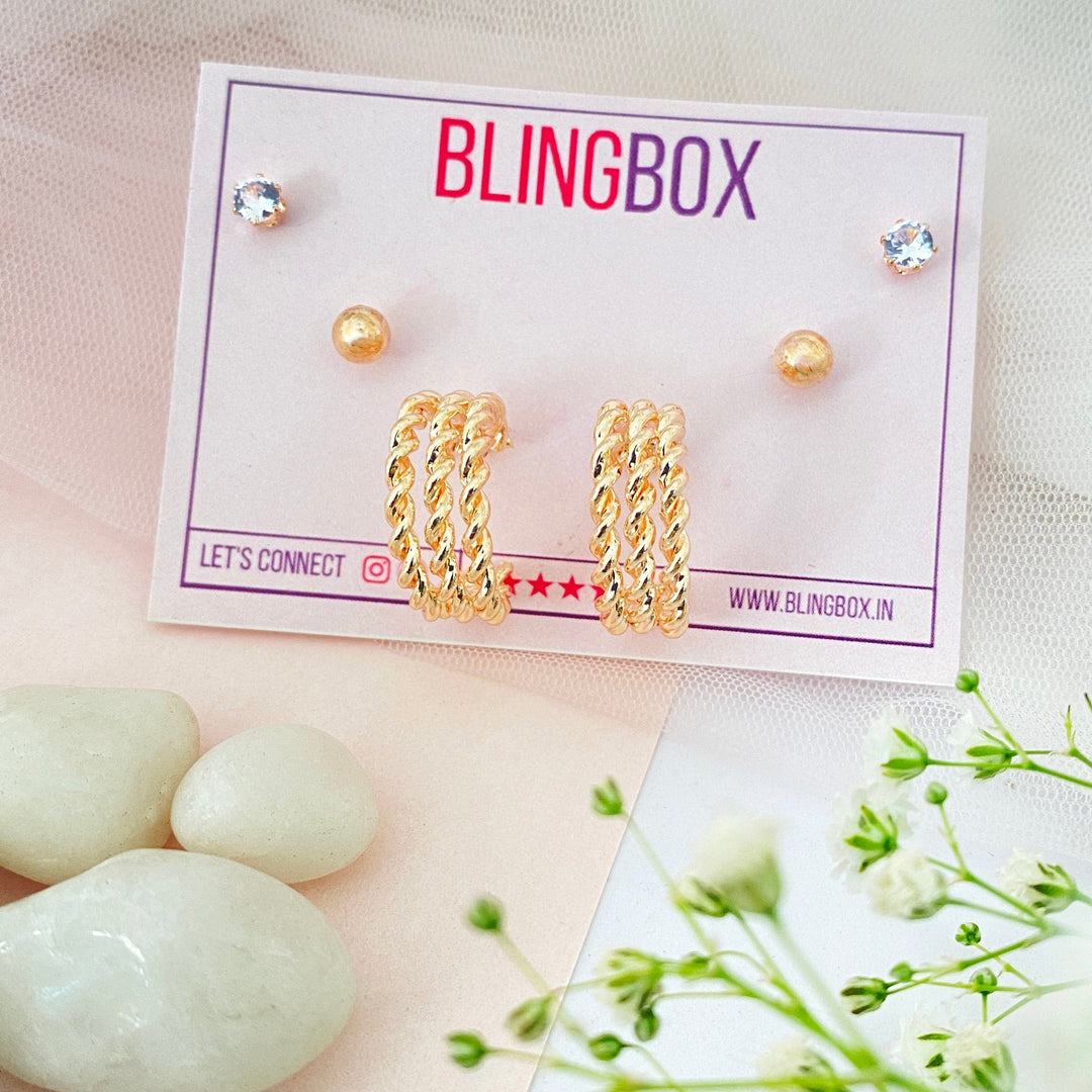 Bling Box Earring Combo Rose Gold Jewellery 